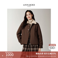 玖姿 ·安娜蔻摩登巴恩风颗粒绒翻领廓形短款鸭绒羽绒女2025冬季 棕色 S
