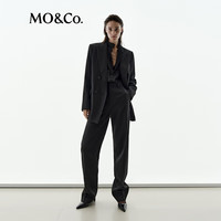 MO&Co.【NOIR系列】西装25冬意式精工金银丝条纹垫肩外套MBE4BLA007 黑色 L /170