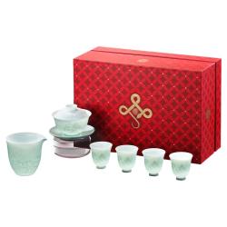 景德镇 陶瓷影青白瓷浮雕山水三才盖碗中式家用高档泡茶具套装