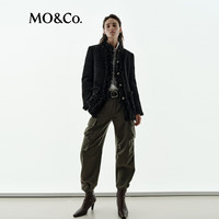 MO&Co.【NOIR系列】外套2025冬精工粗花呢垫肩箱型毛边MBE4COT059 黑色 L /170