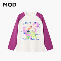 马骑顿(MQD)女童25秋新款学院风撞色插肩袖卡通宽松亲肤长袖T恤打底衫 本白 140