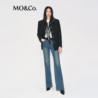 MO&Co.粗呢外套老花丝巾2025冬含羊驼毛暗黑小香风毛边MBE4COT057 黑色 XS /155