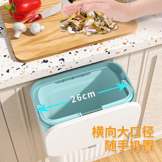 双庆垃圾桶厨房挂壁式带盖密封收纳桶家用清洁箱卫生间厕所壁挂垃圾桶 壁挂带盖垃圾桶 【清新白】 9L