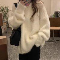 零柒零捌白色毛衣外套女秋冬季软糯宽松慵懒风高智感水貂毛针织衫