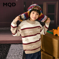 马骑顿【拜年服】MQD男童25冬新款学院撞色条纹半高领针织衫毛衣 卡其条 1