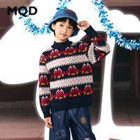 马骑顿【拜年服】MQD男童25冬复古条纹撞色学院风半高领毛衣 藏青条 1