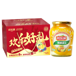 欢乐家 黄桃罐头 新鲜糖水水果罐头礼盒 解馋休闲零食 900g*4瓶