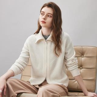 科蒙 隐奢双开口拉链100%绵羊毛衫针织外套翻领毛衣秋冬女拉链开衫