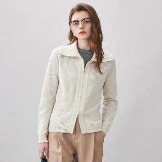 科蒙 隐奢双开口拉链100%绵羊毛衫针织外套翻领毛衣秋冬女拉链开衫