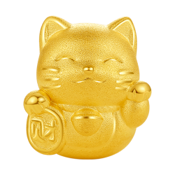 周六福 3D硬金 男女款招财猫转运珠 0.7g