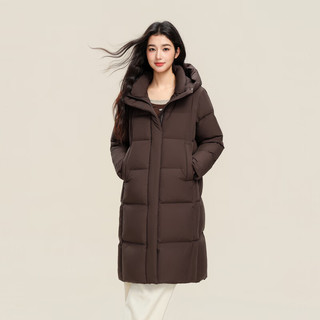 雪中飞2025冬女士羽绒服长款休闲时尚温暖云感柔软保暖简约舒适连帽 咖啡色|7217 M /160/84A