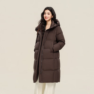 雪中飞2025冬女士羽绒服长款休闲时尚温暖云感柔软保暖简约舒适连帽 咖啡色|7217 M /160/84A