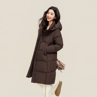 雪中飞2025冬女士羽绒服长款休闲时尚温暖云感柔软保暖简约舒适连帽 咖啡色|7217 M /160/84A