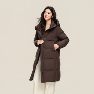 雪中飞2025冬女士羽绒服长款休闲时尚温暖云感柔软保暖简约舒适连帽 咖啡色|7217 M /160/84A