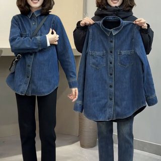 正品2025秋季新款爆款休闲加绒牛仔衬衫流行叠穿衬衣开衫外套上衣