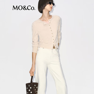 MO&Co.针织衫开衫025冬雪尼尔珠光绒感金属珠扣短款正肩MBE4CAR048 米杏色 S /160