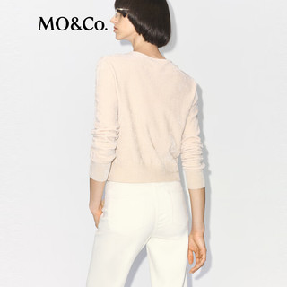 MO&Co.针织衫开衫025冬雪尼尔珠光绒感金属珠扣短款正肩MBE4CAR048 米杏色 S /160