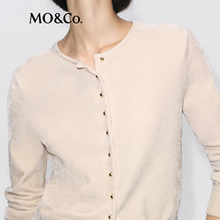 MO&Co.针织衫开衫025冬雪尼尔珠光绒感金属珠扣短款正肩MBE4CAR048 米杏色 S /160