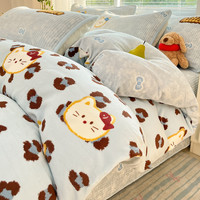 苏萱 卡通加厚牛奶绒床盖四件套珊瑚法兰绒被套保暖床上用品三件套冬季