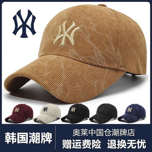 专柜同款奥特莱斯男女新款冬季刺绣硬顶棒球帽细条绒字母鸭舌帽潮