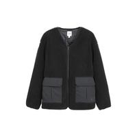 盖璞男装秋冬款logo拼接口袋仿羊羔绒外套保暖棉服680499 黑色 L (175/96A)亚洲尺码