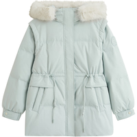 茵曼三防连帽毛领假两件羽绒服2025冬女装新款中长款外套 冰川蓝