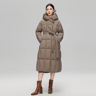 雪中飞 女式连帽保暖长款羽绒服2025冬季简约大气防风舒适女士