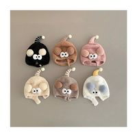 OLOIU 婴儿帽子秋冬款超萌卡通球球包头帽冬天保暖毛线护耳帽 米色