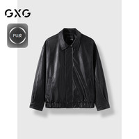 GXG 男士翻领PU皮衣夹克 黑色 175/L