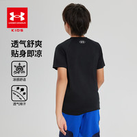 安德玛（Under Armour）童装儿童短袖圆领上衣夏款男大童针织吸湿户外运动速干T恤 黑色 1