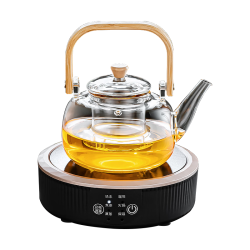 正扬 电陶炉煮茶器办公透明玻璃泡茶壶烧水电茶炉智能小型功夫茶具套装 春鸣黑+900提壶