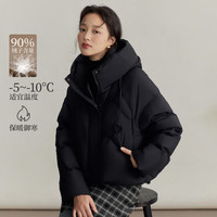 茵曼（INMAN）90鸭绒保暖蓬松泡芙羽绒服2025冬季时尚休闲加厚连帽外套女 午夜黑 L