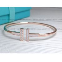 妙聚福双T手镯轻奢女香风ins18K玫瑰金贝母手环新年不掉色 双T手环玫瑰金白贝钻 S