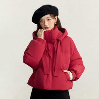 茵曼（INMAN）时尚连帽泡芙轻羽绒服女2025冬季百搭宽松保暖鸭绒面包服外套 红色 L
