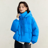 茵曼（INMAN）时尚连帽泡芙轻羽绒服女2025冬季百搭宽松保暖鸭绒面包服外套 沧海蓝 M
