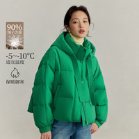 茵曼（INMAN）时尚连帽泡芙轻羽绒服女2025冬季百搭宽松保暖鸭绒面包服外套 绿色 S