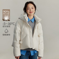 茵曼（INMAN）90鸭绒保暖蓬松泡芙羽绒服2025冬季时尚休闲加厚连帽外套女 杏白 L
