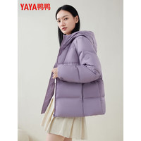 鸭鸭(YAYA)羽绒服冬季短款面包宽松连帽时尚休闲保暖小个子外套 炭黑色 L 【120-135斤】