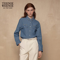 Teenie Weenie小熊女装衬衫2025季新款花朵刺绣文艺风休闲牛仔衬衣