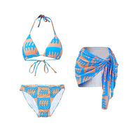 建功 比基尼泳衣女士超性感泡温泉泳装女沙滩三点式纯欲分体度假风泳装 比基尼分体三件套 均码/适合80