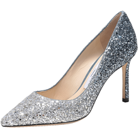 周仰杰 JIMMY CHOO 女士闪光面料高跟鞋银蓝色渐变 ROMY 85 BRE 173 SILVER DUSK BLUE 36码