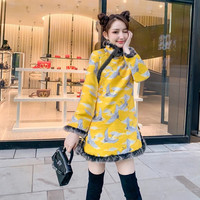 JK&JS 加棉改良2025新款日常夹棉唐装旗袍A字款中国风复古连衣裙 黄色 S