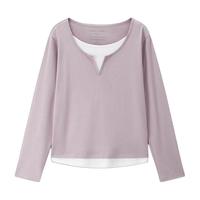 佐丹奴 长袖T恤女秋冬纯棉叠穿风t恤衫撞色假两件上衣05325782