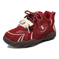 百丽高帮阿甘德训鞋童鞋2025冬加绒双鞋带运动休闲鞋 红色-单里 35