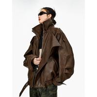 ICH MODE美式复古棕色皮衣外套女秋冬季2024新款机车皮夹克上衣男 咖色