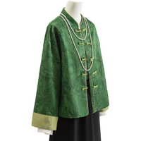 丝柏舍新中式外套女2025秋装新款复古纽扣立领落肩撞色上衣