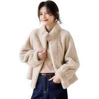 她享冬季貂毛短外套女立领加厚毛外套短款棉衣保暖上衣女 T54D060