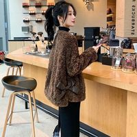 巧除米白色羊羔毛外套女2025韩版颗粒绒蝴蝶结羊羔毛仿皮毛一体潮 咖色 2XL 【135-145斤】