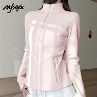 MJ STYLE立领双面绒外套女2026年冬季加厚奥粒绒修身收腰防风保暖上衣 浅粉【修身款】
