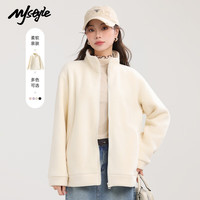 MJ STYLE立领奥粒绒外套女2026年冬装加厚双面绒防风保暖冲锋内胆上衣 米白【宽松款】
